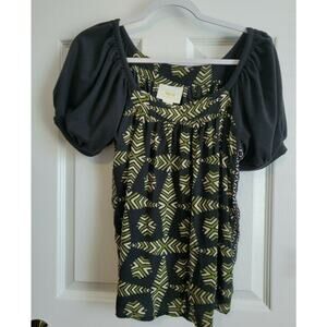 Maeve By Anthropologie Catania Puff Sleeve Top Black Green Size Small